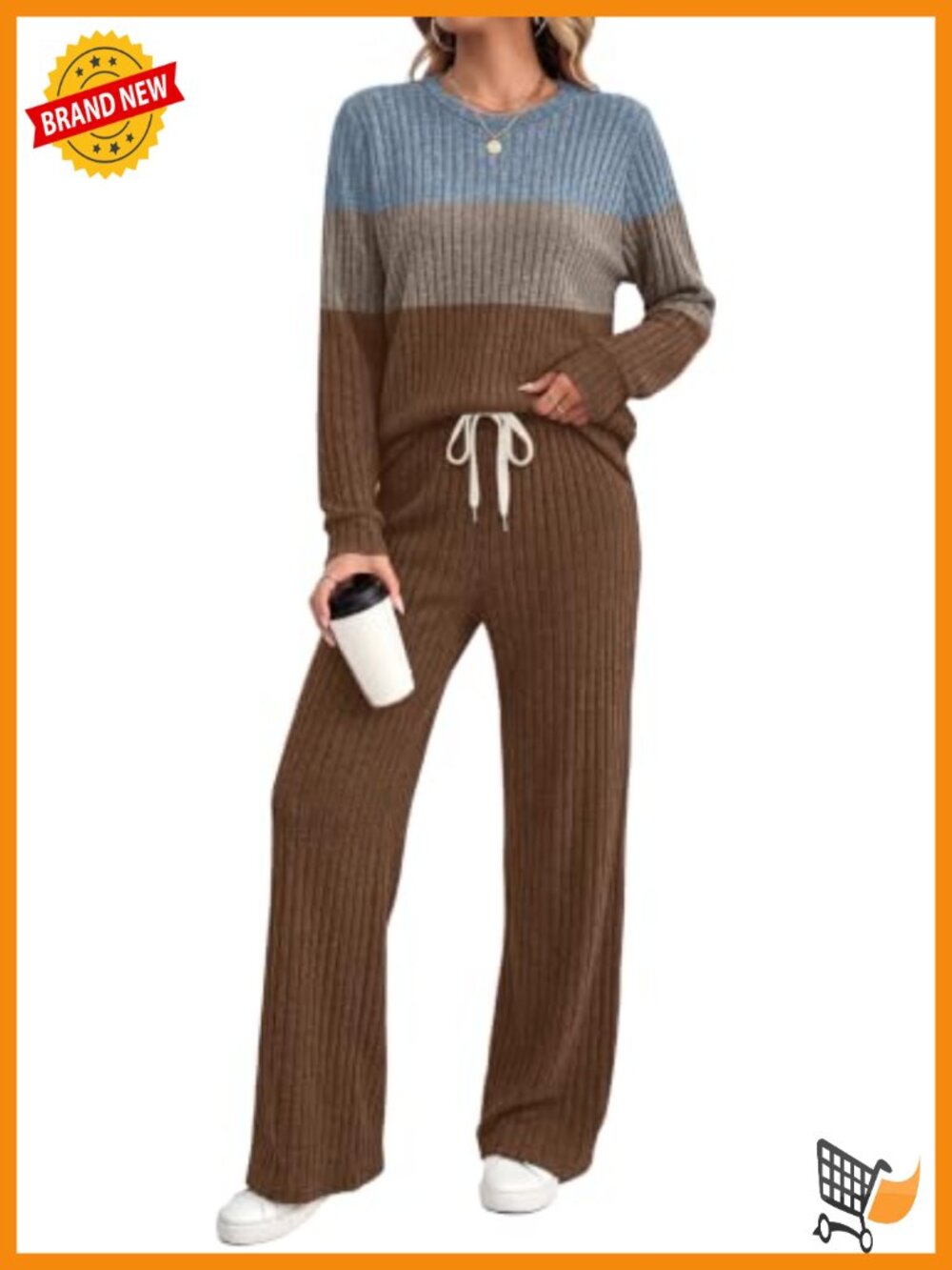 Sipaya 2 Piece Ribbed Knit Lounge Set Long Sleeve Crew Neck Pajamas